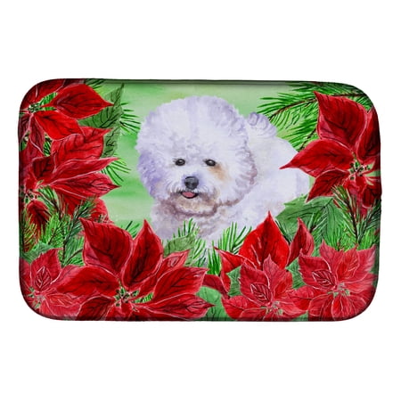 Caroline's Treasures Bichon Frise Poinsettas Dish Drying Mat