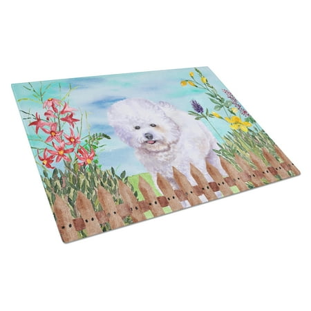 Caroline's Treasures Bichon Frise Spring Glass Cutting Board Large
