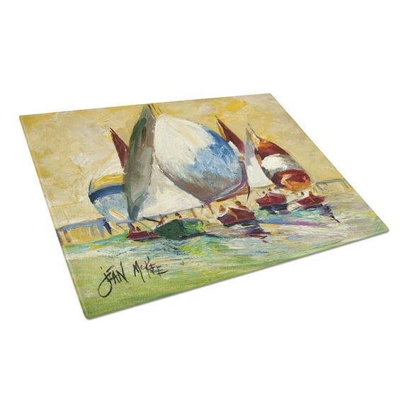 Caroline's Treasures Bimini Sails Sailboat Glass Cutting Board Large
