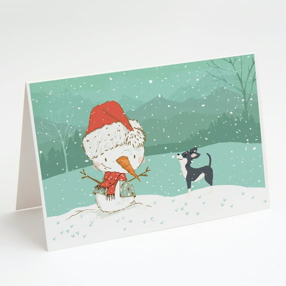 Black Chihuahua Snowman Christmas Greeting Cards and Envelopes Pack of 8