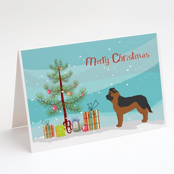 Black German Shepherd Mastiff Mix Christmas Tree Greeting Cards and Envelopes Pack of 8