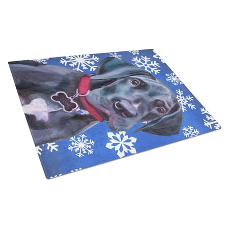 Caroline's Treasures Black Great Dane Puppy Winter Snowflakes Holiday Glass Cutting Board Large