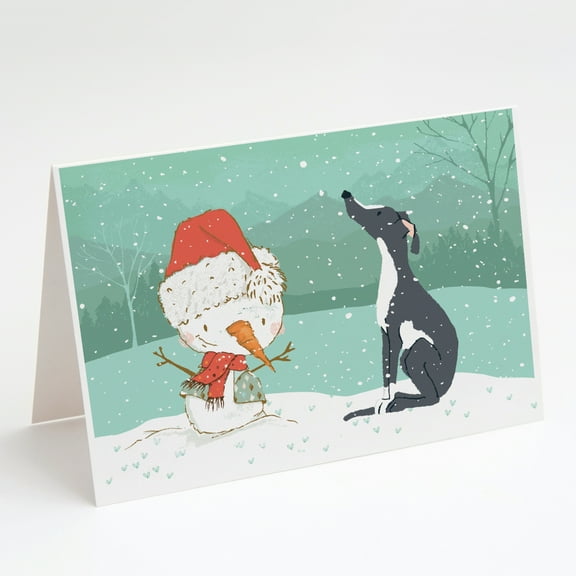 Black Greyhound Snowman Christmas Greeting Cards and Envelopes Pack of 8