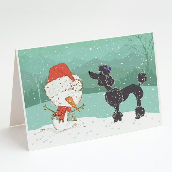 Black Poodle Snowman Christmas Greeting Cards and Envelopes Pack of 8
