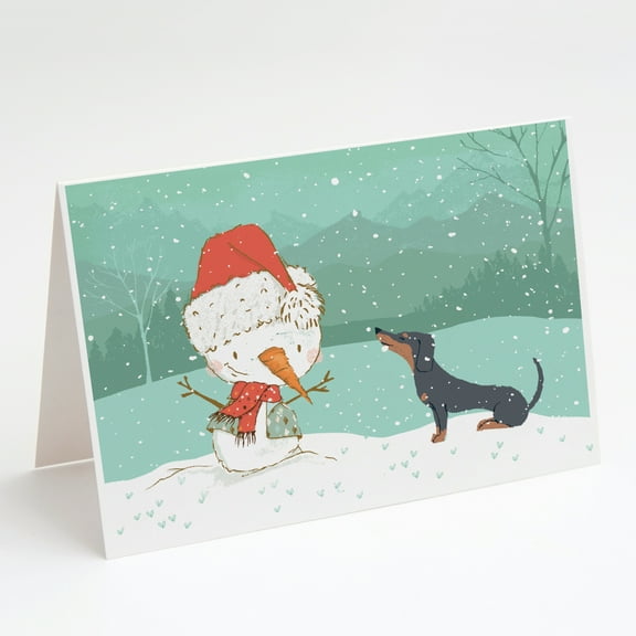 Caroline's Treasures Black Tan Dachshund Snowman Christmas Greeting Cards with Envelopes, 5" x 7" (8 Count)
