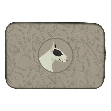 Caroline's Treasures Black and White Bull Terrier In the Kitchen Dish Drying Mat