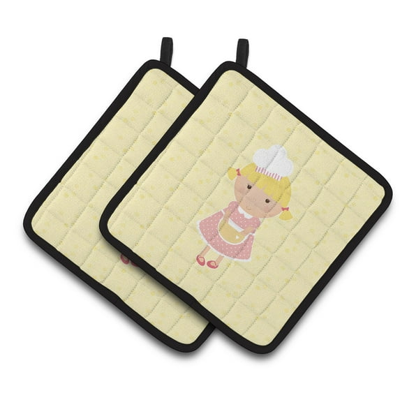 Caroline's Treasures Blonde Baker on Yellow Pair of Pot Holders