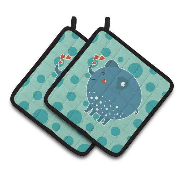 Caroline's Treasures Blue Elephant Pair of Pot Holders