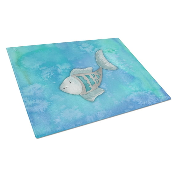 Caroline's Treasures Blue Fish Watercolor Glass Cutting Board Large