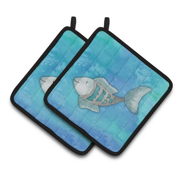 Blue Fish Watercolor Pair of Pot Holders
