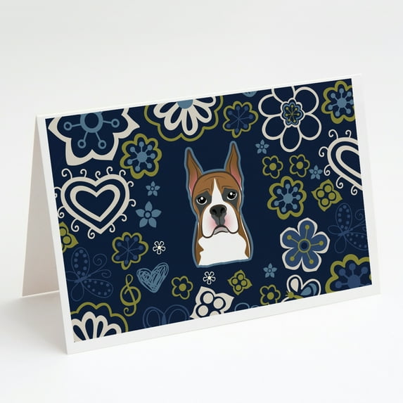 Blue Flowers Boxer Greeting Cards and Envelopes Pack of 8