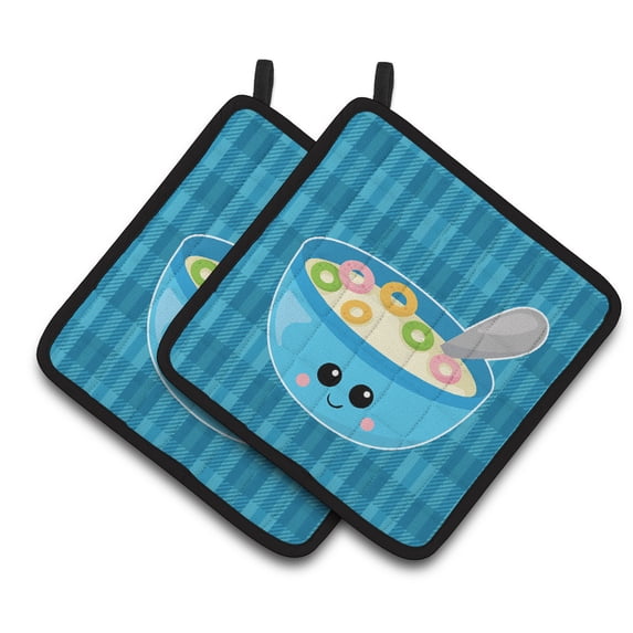 Caroline's Treasures Blue bowl of Cereal Pair of Pot Holders