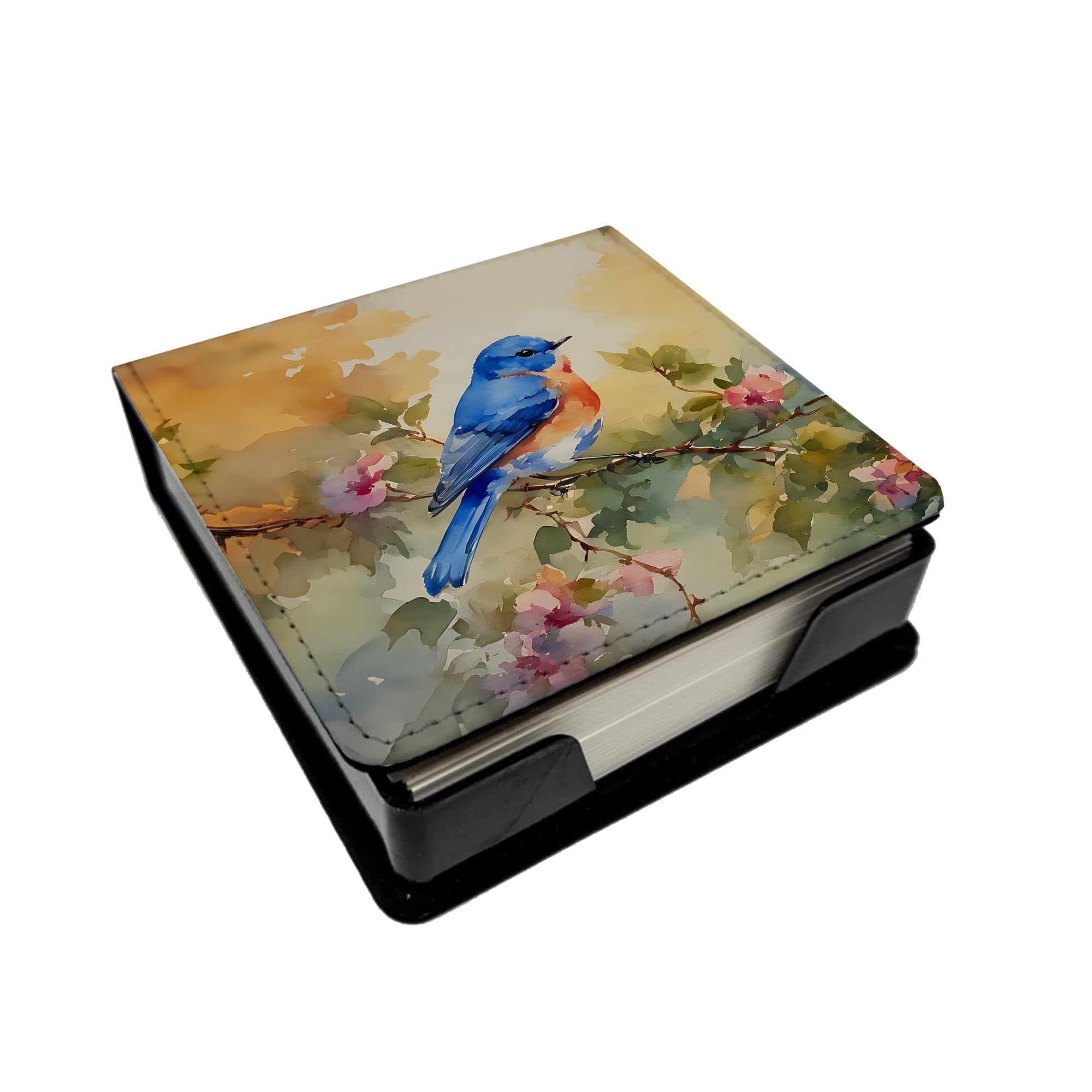 Caroline's Treasures Bluebird PU Leather Note Paper Holder with Artist-Designed Cover, Desk Accessory, Office Gift