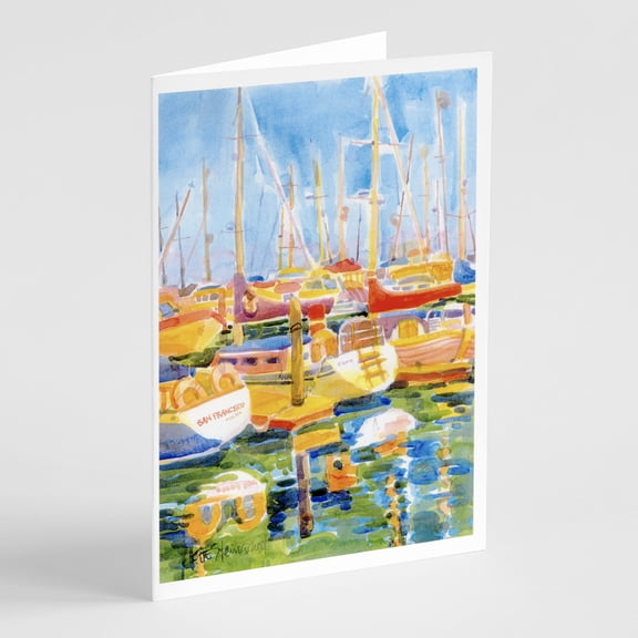 Boats at the Harbour Greeting Cards and Envelopes Pack of 8