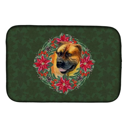 Boerboel Mastiff Poinsetta Wreath Dish Drying Mat