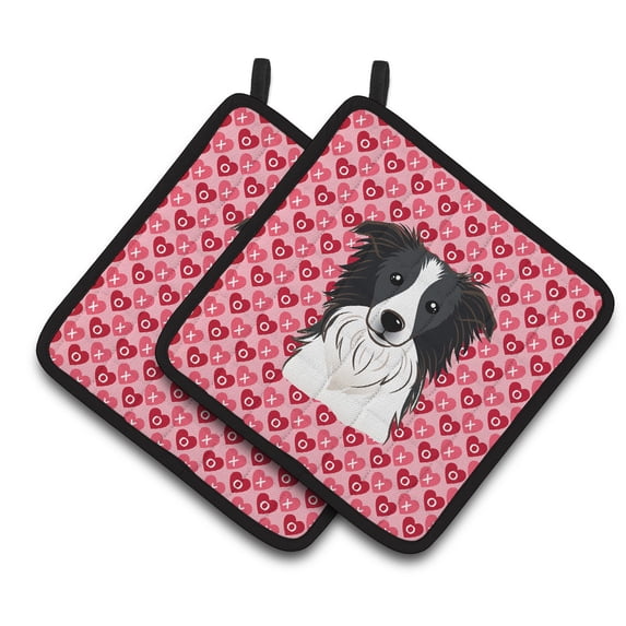Caroline's Treasures Border Collie Hearts Pair of Pot Holders
