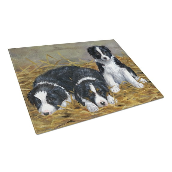 Caroline's Treasures Border Collie Puppies Glass Cutting Board Large