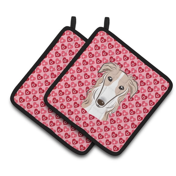 Caroline's Treasures Borzoi Hearts Pair of Pot Holders