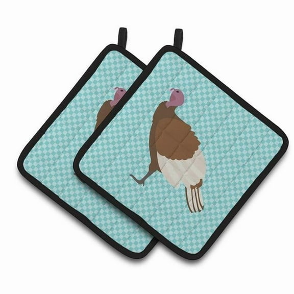 Caroline's Treasures Bourbon Red Turkey Hen Blue Check Pair of Pot Holders