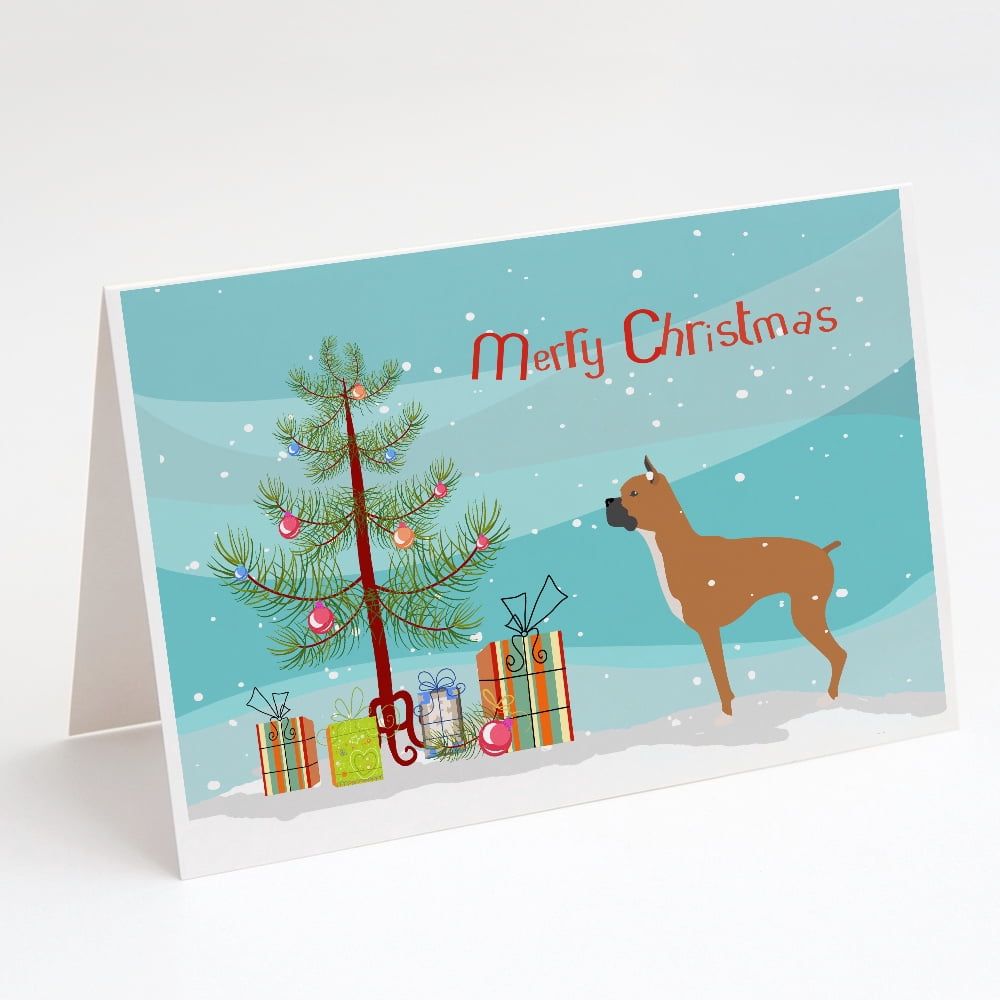 Boxer Merry Christmas Tree Greeting Cards and Envelopes Pack of 8