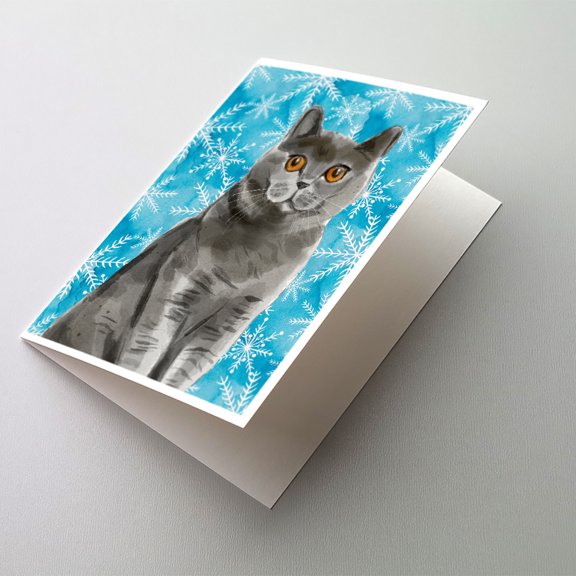 British Shorthair Winter Snowflake Greeting Cards and Envelopes Pack of 8