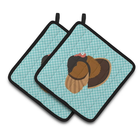 Caroline's Treasures Bronze Turkey Blue Check Pair of Pot Holders