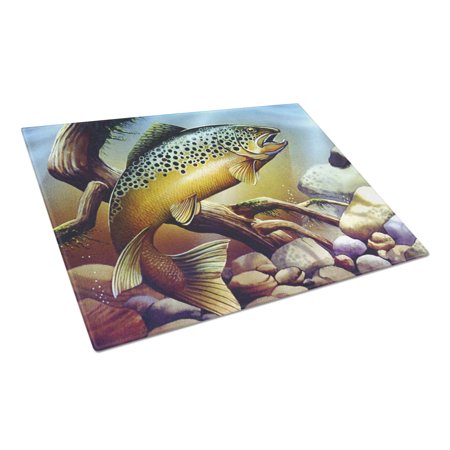 Caroline's Treasures Brook Trout Glass Cutting Board Large