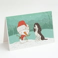 thumbnail image 1 of Brown English Springer Spaniel Snowman Christmas Greeting Cards and Envelopes Pack of 8, 1 of 2