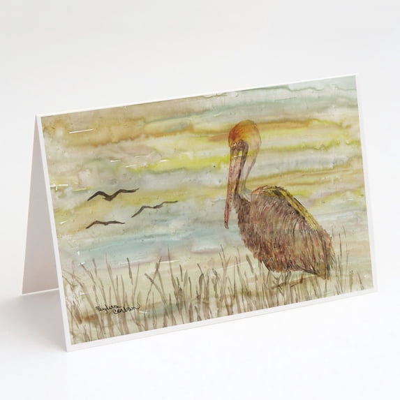 Brown Pelican Yellow Sky Greeting Cards and Envelopes Pack of 8
