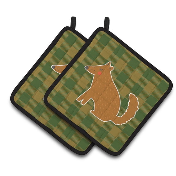 Caroline's Treasures Brown Wolf Pair of Pot Holders