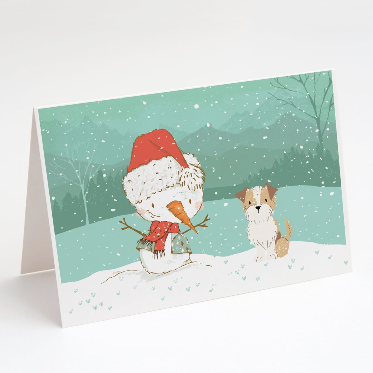 Caroline's Treasures Brown and White Terrier Snowman Christmas Greeting Cards with Envelopes, 5" x 7" (8 Count)