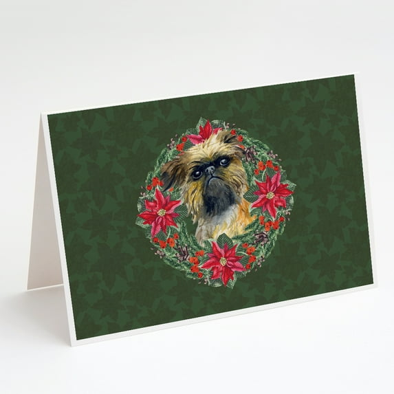 Brussels Griffon Poinsetta Wreath Greeting Cards and Envelopes Pack of 8