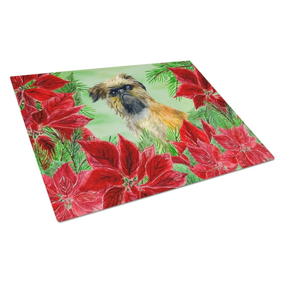 Caroline's Treasures Brussels Griffon Poinsettas Glass Cutting Board Large