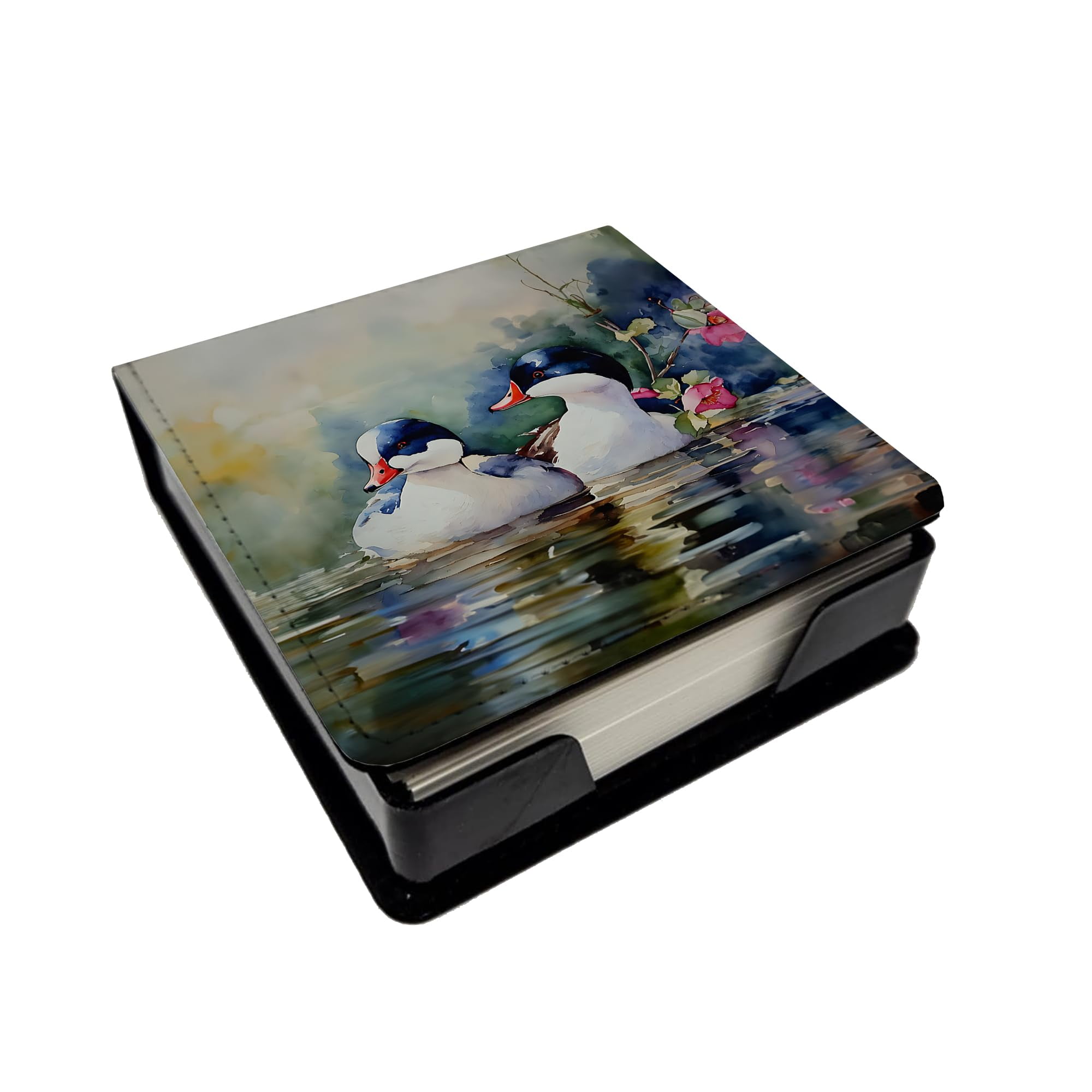Caroline's Treasures Bufflehead PU Leather Note Paper Holder with Artist-Designed Cover, Desk Accessory, Office Gift
