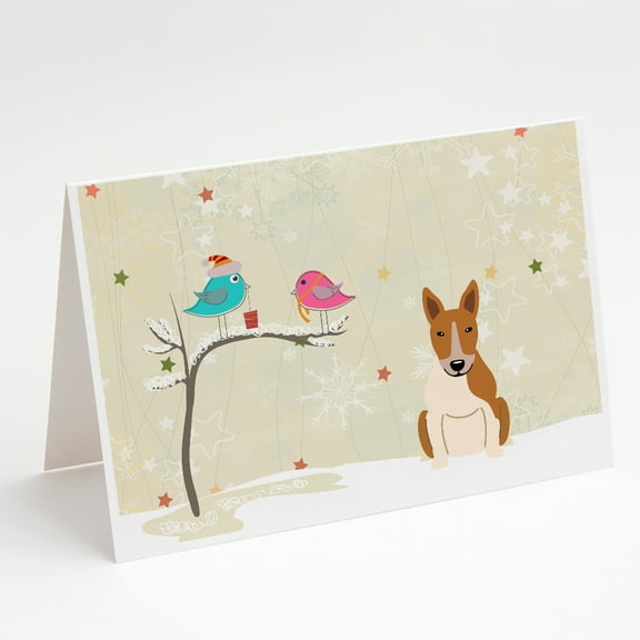 Christmas Presents between Friends Bull Terrier - Red and White Greeting Cards and Envelopes Pack of 8