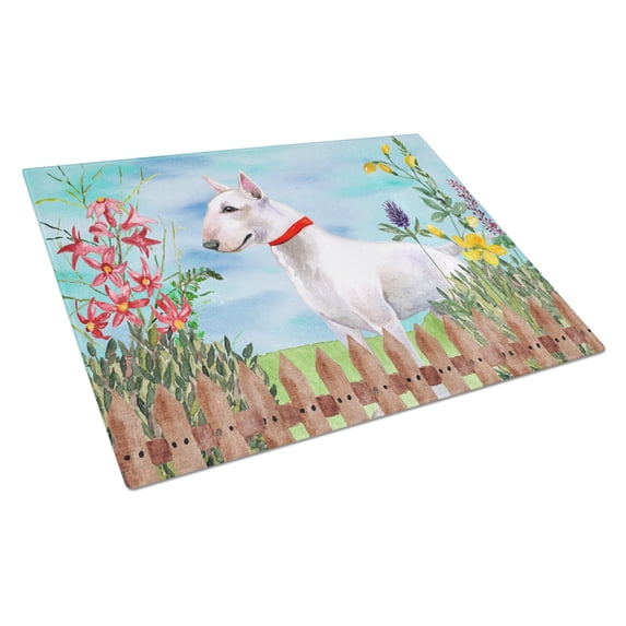 Caroline's Treasures Bull Terrier Spring Glass Cutting Board Large
