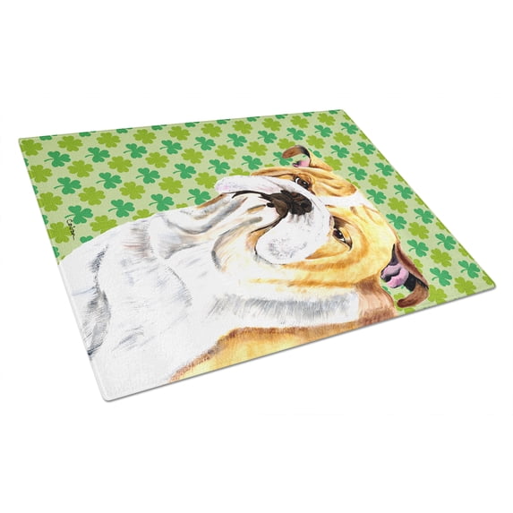 Caroline's Treasures Bulldog English St. Patrick's Day Shamrock Portrait Glass Cutting Board Large