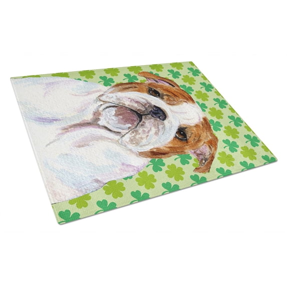 Caroline's Treasures Bulldog English St. Patrick's Day Shamrock Portrait Glass Cutting Board Large