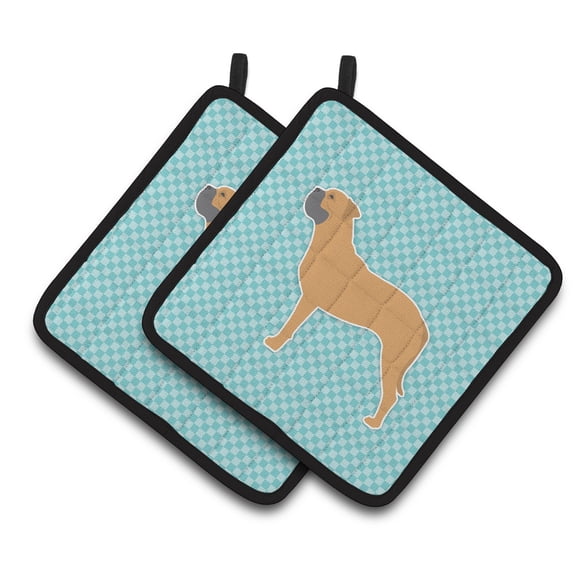 Caroline's Treasures Bullmastiff Checkerboard Blue Pair of Pot Holders