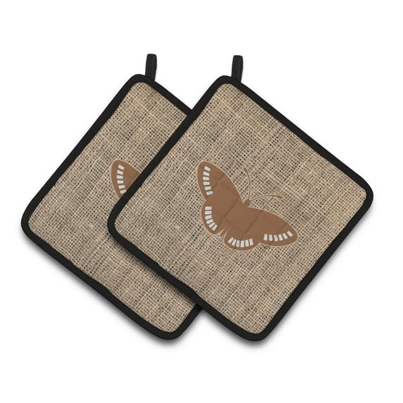 Butterfly Faux Burlap and Brown Pair of Pot Holders