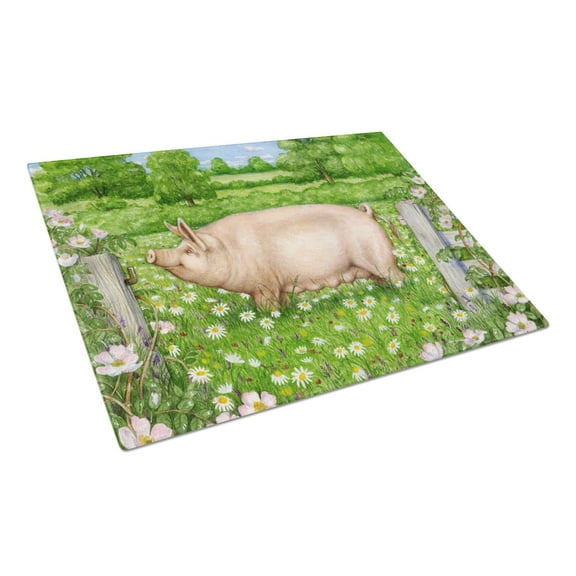 Caroline's Treasures CDCO0374LCB Pig In Dasies by Debbie Cook Glass Cutting Board Large, 12H x 16W, multicolor