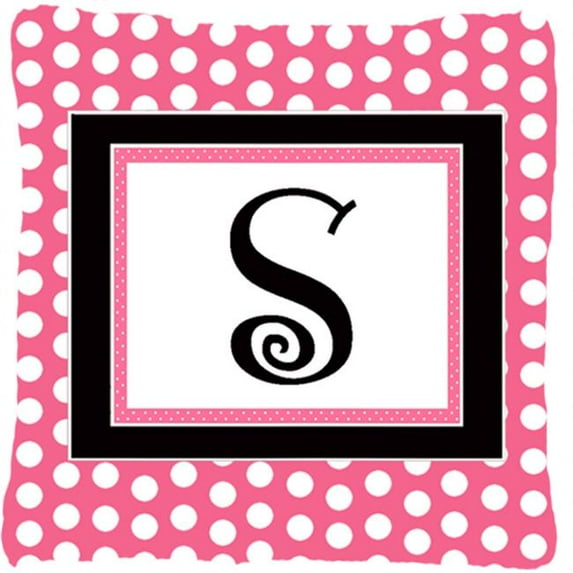 Caroline's Treasures CJ1001-SPW1414 Letter S Monogram - Pink Black Polka Dots Fabric Decorative Pillow, 14HX14W, multicolor
