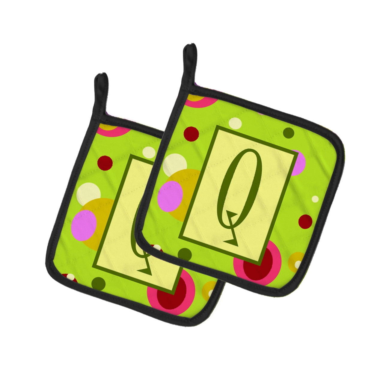 Caroline's Treasures CJ1010-QPTHD Letter Q Monogram - Lime Green Pair of Pot Holders, 7.5HX7.5W, multicolor