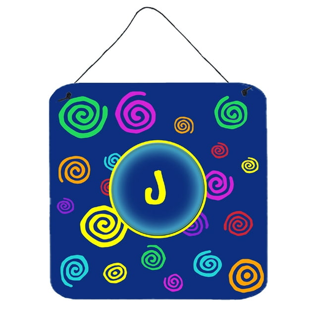 Caroline's Treasures CJ1011-JDS66 Letter J Initial Monogram - Blue Swirls Wall or Door Hanging Prints, 6x6, Multicolor