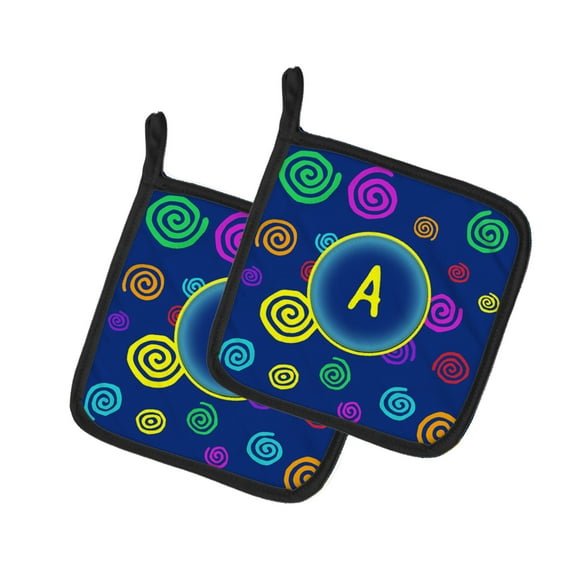 Caroline's Treasures CJ1011-PTHD-Parent Letter Monogram - Blue Swirls Pair of Pot Holders, , multicolor