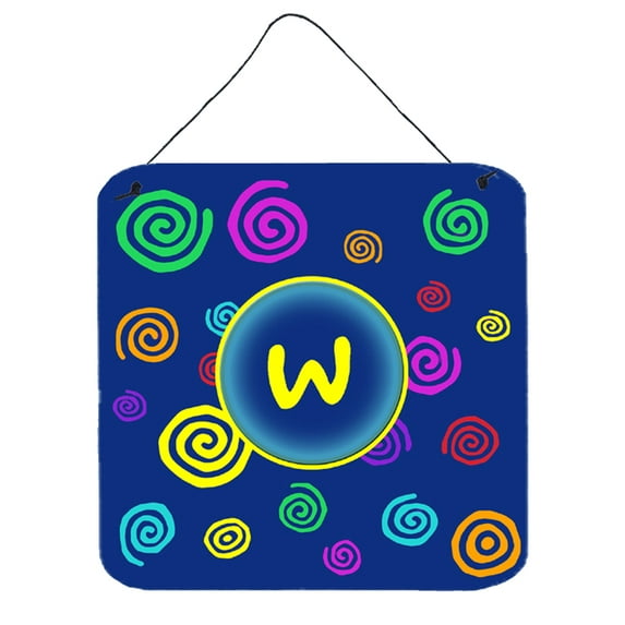 Caroline's Treasures CJ1011-WDS66 Letter W Initial Monogram - Blue Swirls Wall or Door Hanging Prints, 6x6, Multicolor