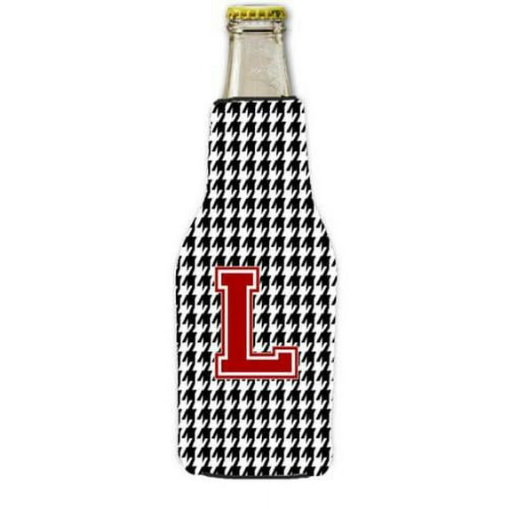 Caroline's Treasures CJ1021-L-BOTTLE Letter L Monogram - Houndstooth Black Longneck Beer Hugger with Zipper, Longneck, multicolor