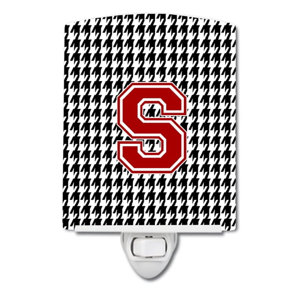Letter S Monogram - Houndstooth Black Ceramic Night Light