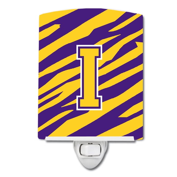 Caroline's Treasures CJ1022-ICNL Letter I Monogram - Tiger Stripe - Purple Gold Ceramic Night Light, 6x4x3", multicolor