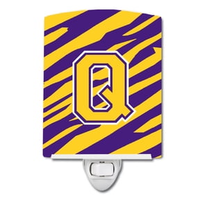 Caroline's Treasures CJ1022-QCNL Letter Q Monogram - Tiger Stripe - Purple Gold Ceramic Night Light, 6x4x3", multicolor